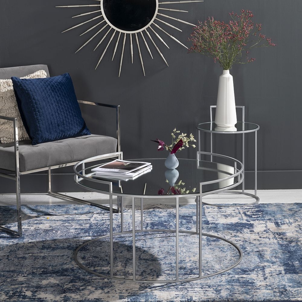Product photograph of Torrance Glass And Silver Round Side Table from Choice Furniture Superstore.